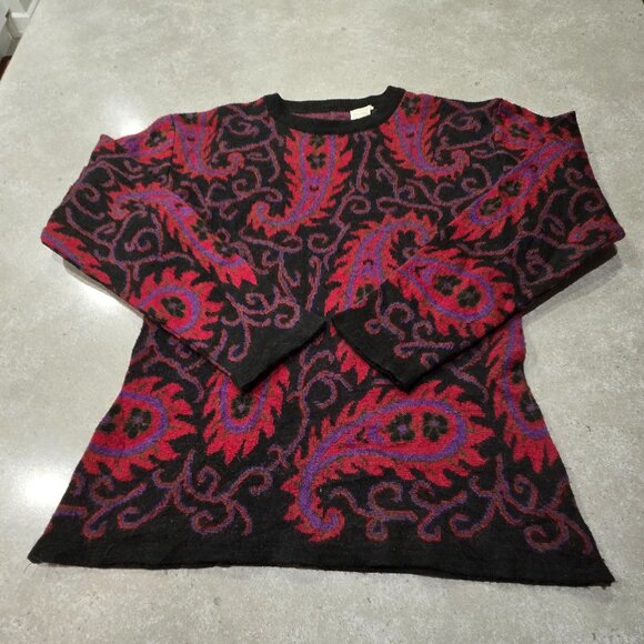Women's Wool/Acrylic Blend Floral Paisley Print Long Sleeves Sweater - Sze Small - Picture 2 of 13
